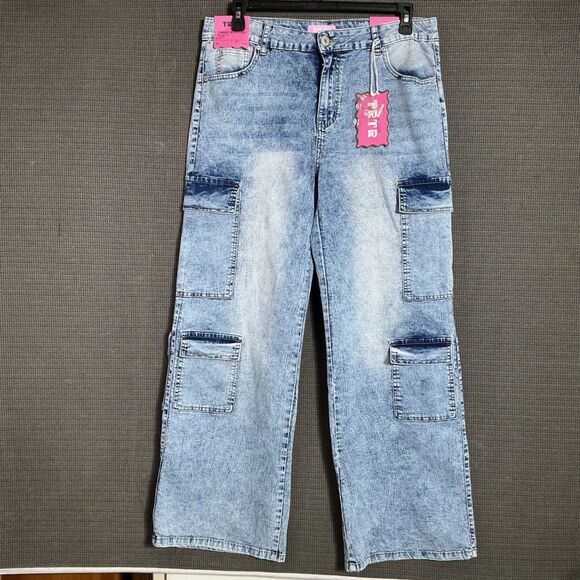 TTRT Denim - TRTR Women's Size 16 Cargo Wide Leg Relaxed Fit Baggy Acid Wash Denim Jeans